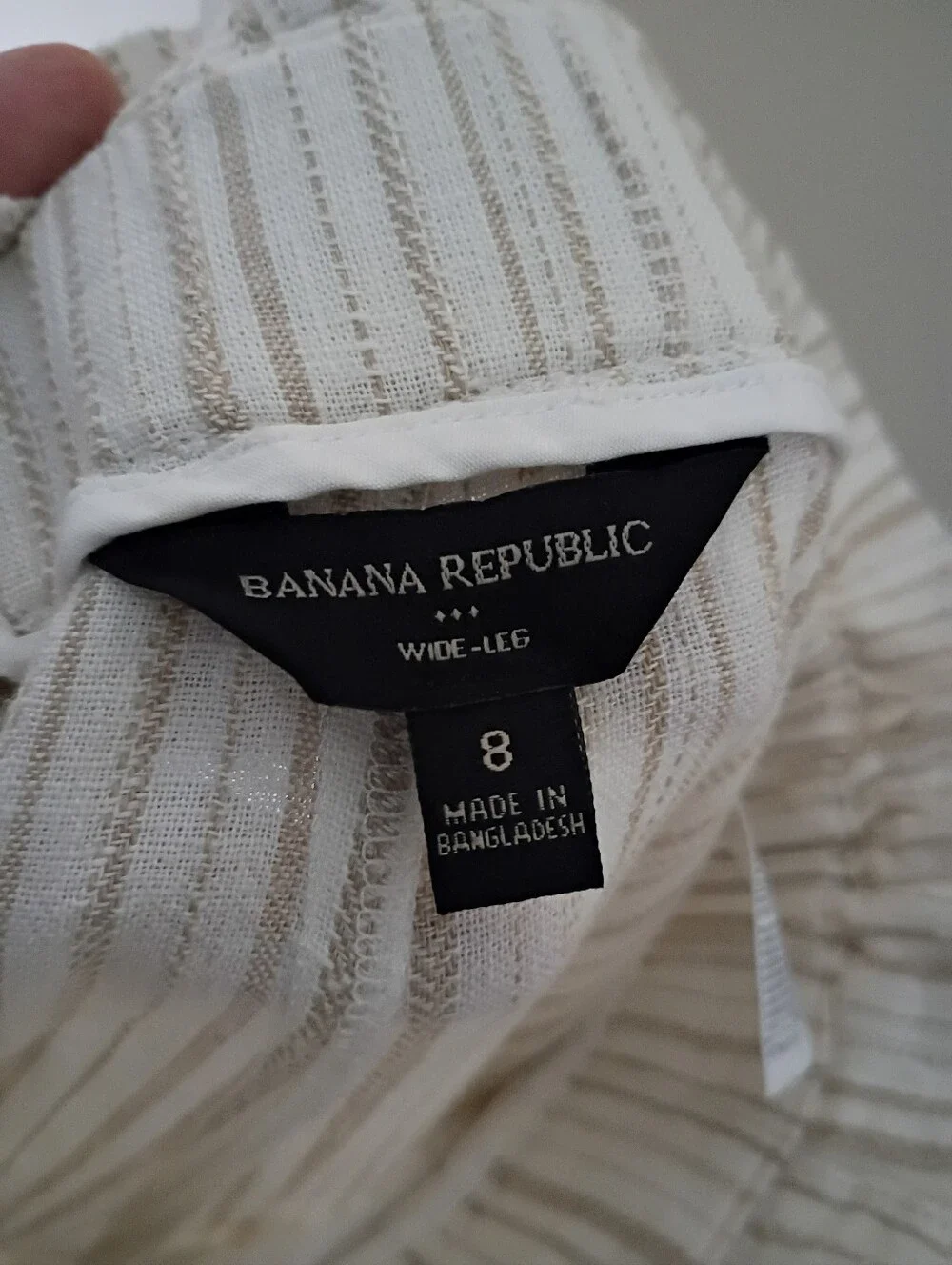Banana Republic Linen Blend Wide Leg Paper Bag Pants in Tan Stripe Size 8